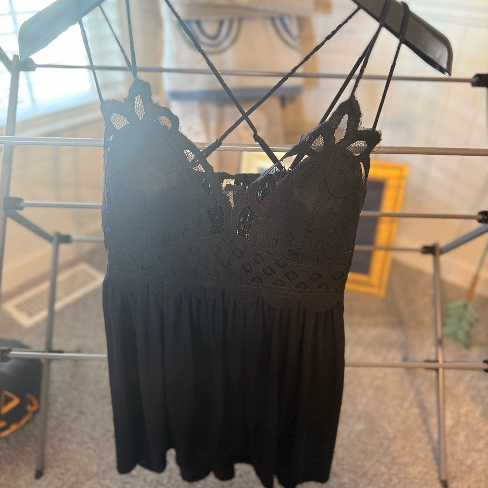 Zenana Black Lace Strappy Tunic
